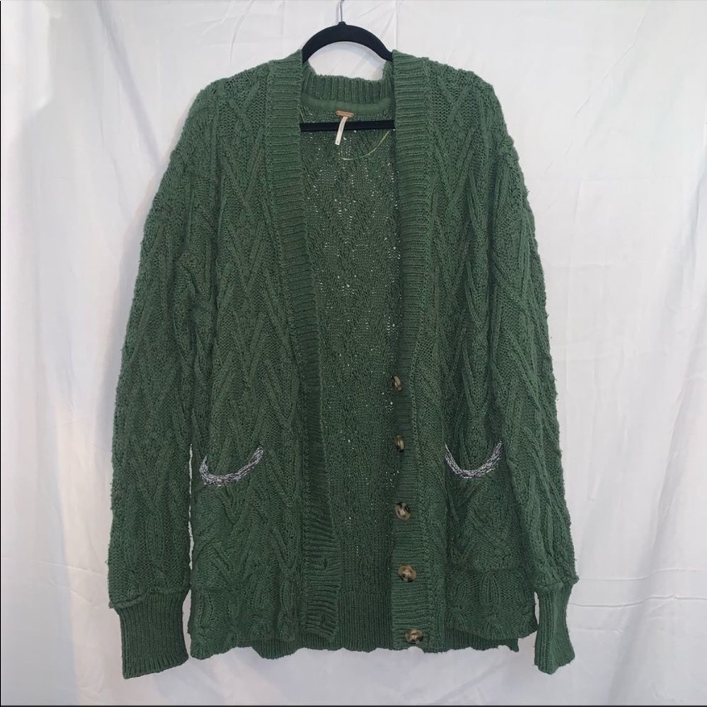 Free People Montana Cable Knit Cardigan Forest Green - Picture 4 of 4